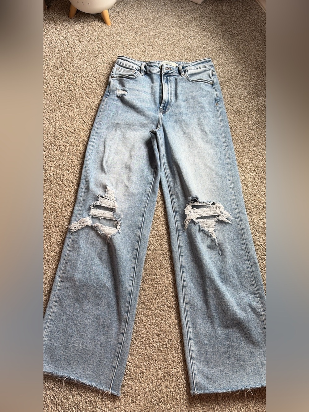 Hidden 28 Light Blue Distressed Wide-Leg Jeans — Casual High-Rise Style